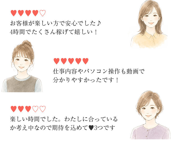 お客様が楽しい方で安心でした♪4時間でたくさん稼げて嬉しい!